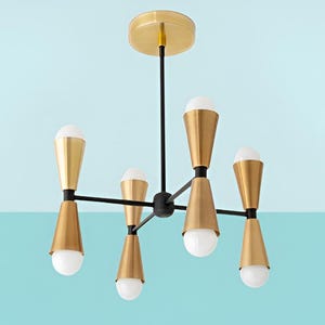 Geometric Brass Pendant Chandelier | Mid Century Modern Ceiling Light | 1950s-Inspired Hanging Fixture | Handmade Brass Lighting