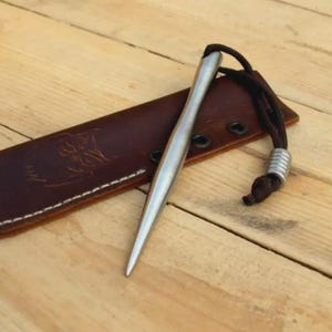 Marlin Spike Punch Pick with Leather Sheath Durable Pocket Stainless Steel Tool