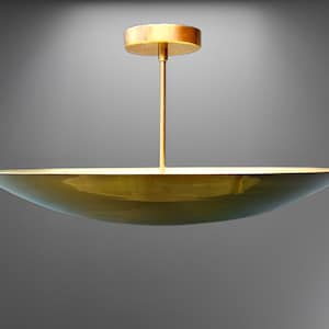Mid-Century Modern 6-Light Sputnik Chandelier | Raw Brass Flush Mount Ceiling Light | Elegant Brass Pendant Fixture for Home Décor