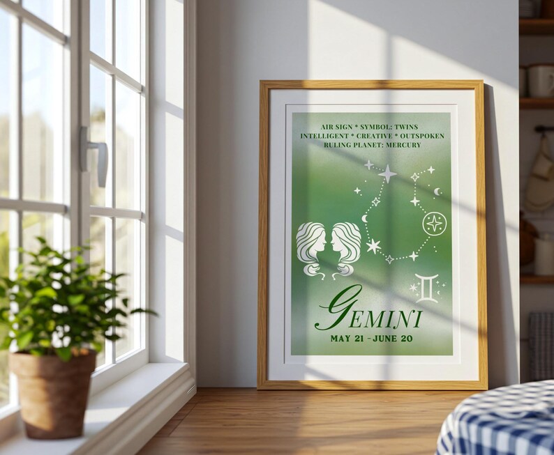 Gemini Wall Art, Birth Sign, Zodiac Print, Astrological Signs, Digital ...
