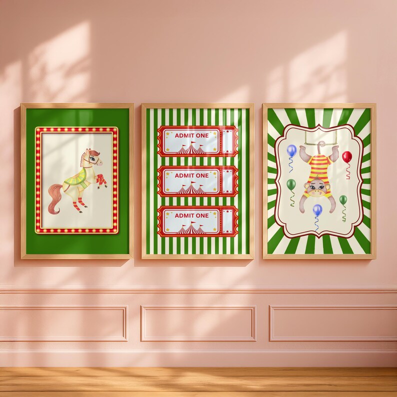 Circus Nursery Wall Art Set of 3, Carnival Animal Prints, Digital ...