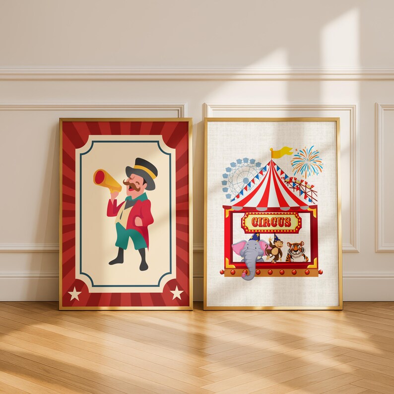 Circus Wall Art Set of 9, Nursery Prints, Playroom Animal Performers - Etsy