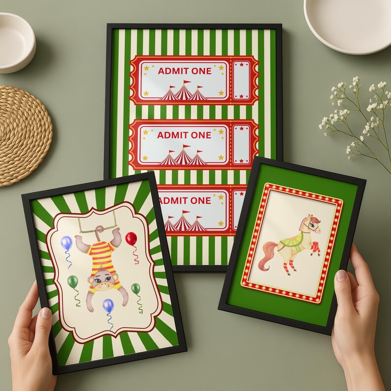 Circus Nursery Wall Art Set of 3, Carnival Animal Prints, Digital ...