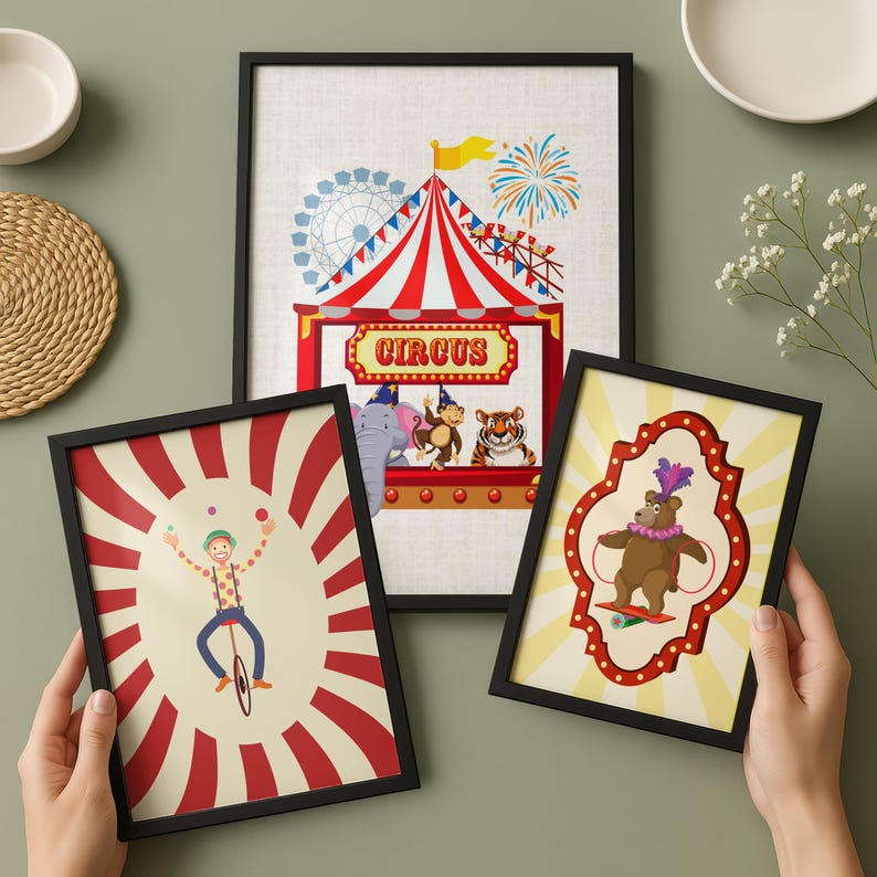 Circus Wall Art Set of 9, Nursery Prints, Playroom Animal Performers - Etsy