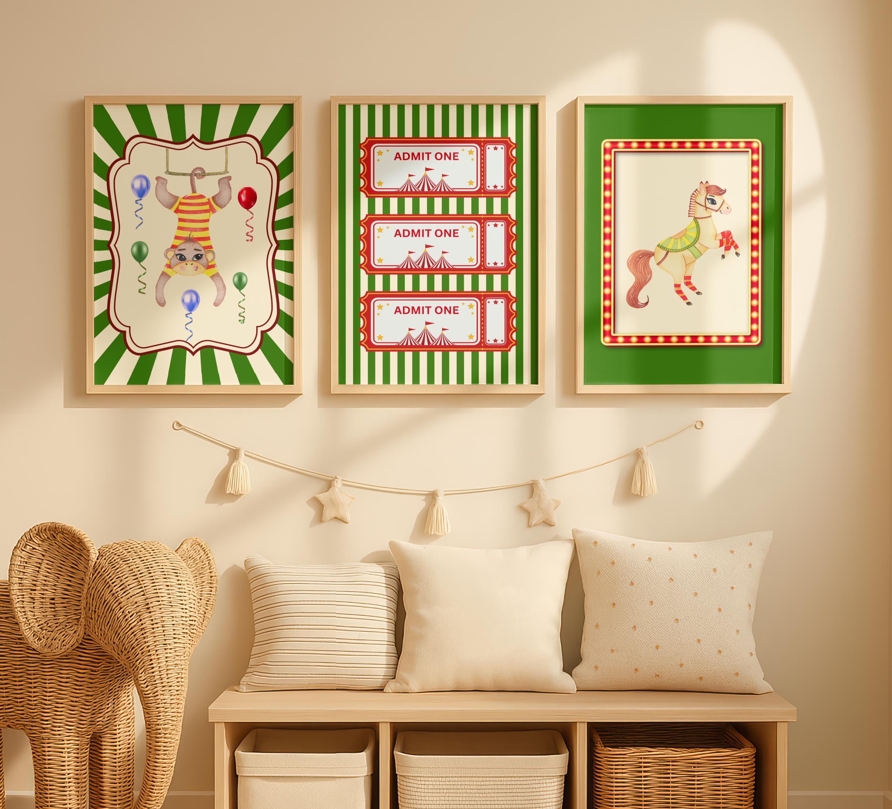 Circus Nursery Wall Art Set of 3, Carnival Animal Prints, Digital ...