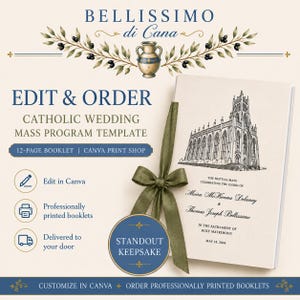 Edit & Order Catholic Wedding Mass Program | 12-Page Canva Booklet Template