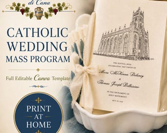 Plantilla de Canva para programa de misa de boda católica / Folleto imprimible editable de 12 páginas