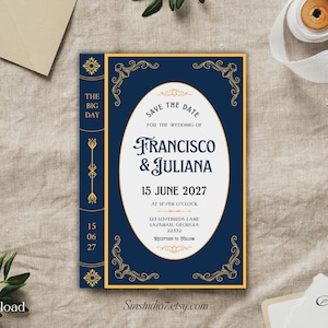Story Book Wedding Invitation, Literary Book Invite, Book Theme Wedding, Literary Book Invite, Library Wedding Invitation, Canva, D157