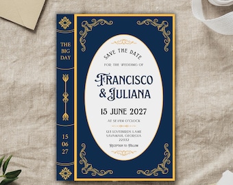Story Book Wedding Invitation, Literary Book Invite, Book Theme Wedding, Literary Book Invite, Library Wedding Invitation, Canva, D157