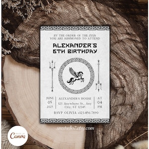Vintage Percy Jackson Camp Half-Blood Inspired Birthday Invitation | Greek Mythology | Instant Download | Edit in Canva | B53