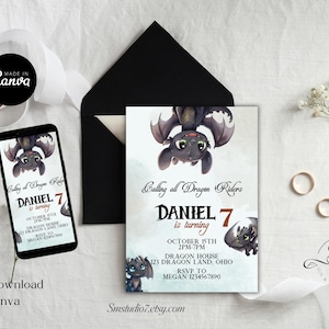 Drachen-Geburtstags-Einladung | Drachen-Geburtstags-Party | Drachen-Thema | Bearbeiten Sie in Canva, Sofortiger Download, Vollständig Bearbeitbar, B71