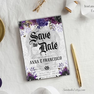Gothic Wedding Save The Date| Dark Moody Wedding  | Romantic Goth | Spooky Floral Invitation | Instant Download | Edit in Canva | D140