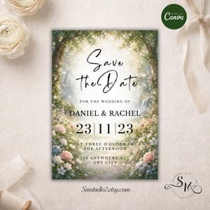 Enchanted Forest Wedding Invitation Template, Edit in Canva, Instant Download, D149