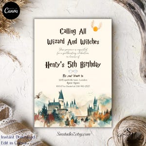 Zauberer-Geburtstags-Einladung| Zauberhafte Geburtstagseinladung | HP Einladung | Zauberhafter Geburtstag | Sofortdownload | In Canva | bearbeiten HPB8