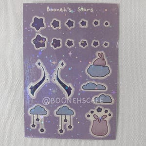 Booneh's Stars / かわいい紫のバイオレットバニーキラキラステッカーシート / ウサギ / カワイイ / かわいいアート / 美的 / 文房具 / 用品