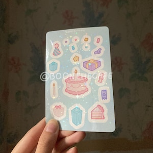 Pastell Geburtstag / süßer rosa blauer Kuchen glänzender, funkelnder Aufkleberbogen / Dessert / Kawaii / süße Kunst / Ästhetik / Schreibwaren