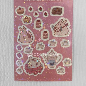 Booneh's Cafe Desserts / Süßes Rosa Häschen Sticker Bogen / Kaninchen / Kawaii / süße Kunst / Ästhetik / Schreibwaren