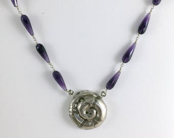 Fine Silver Dimensional Coil Pendant with Teardrop Amethysts