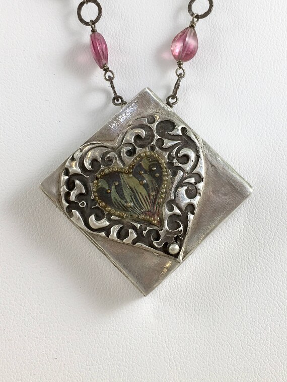 Watermelon Tourmaline and Fine Silver Heart Necklace
