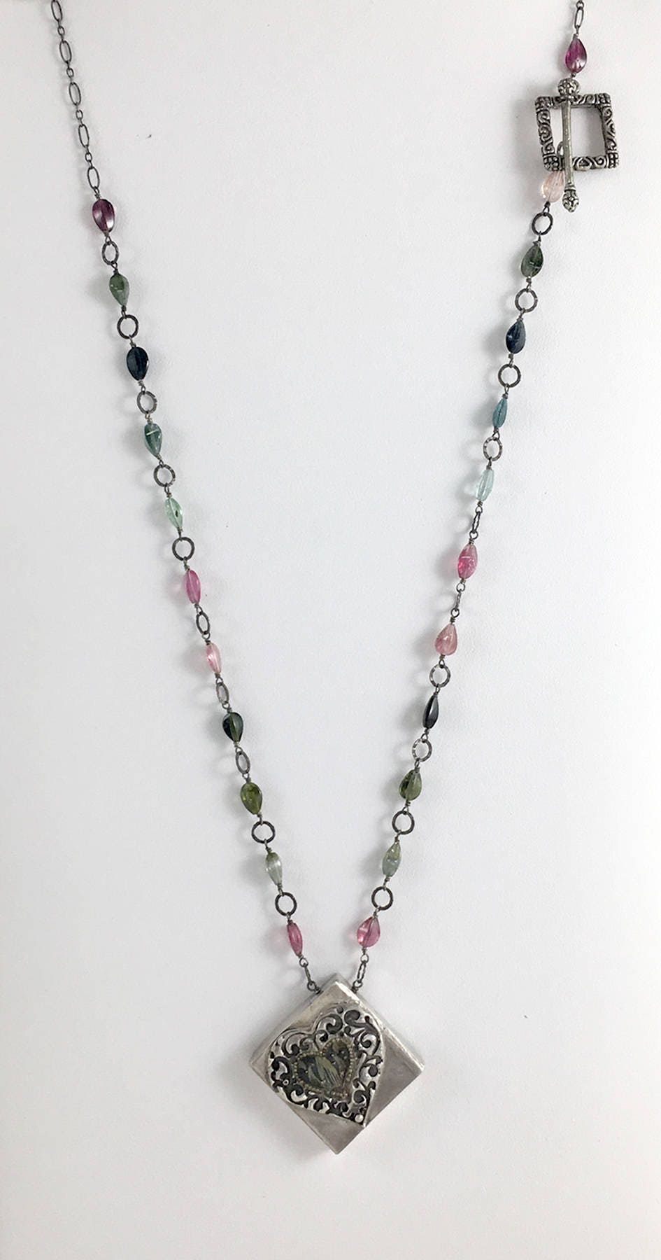 Luckyshine Heart Shaped Watermelon Tourmaline Pendant – Bi-Color Lab-Created Gem In Silver - View #5