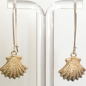 Matte Gold Shell Drop Earrings on Long Earwires