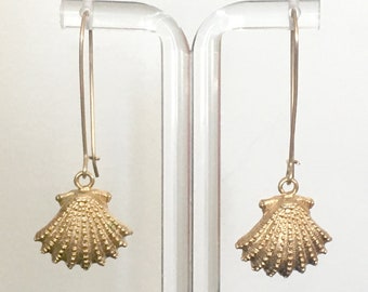 Matte Gold Shell Drop Earrings on Long Wires