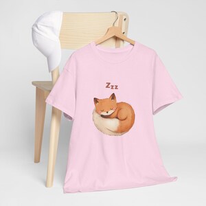 Sleeping Fox Cute Unisex Tee, Cartoon Illustrative T-Shirt, Comfy Cotton Shirt for Animal Lovers, Wildlife Graphic Top, Gift for Fox