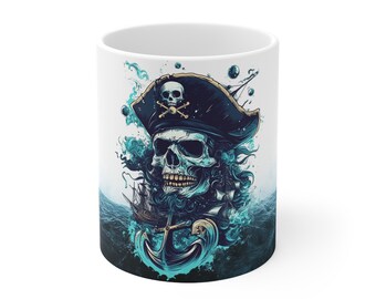 Ghostly Pirate Captain 11oz Mug, Present for Pirate Lovers - Pirate Ship Gift, Tea Mug, Tea Gift, Pirate Gift Idea, Pirate Skull
