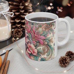 Exquisite Floral Burst Ceramic Mug - 11 & 15oz, Beautiful Floral Mug Gift, Coffee Mug, Special Gift