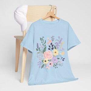 Pastel Floral Bouquet T-Shirt - Cute Flower Design Tee with Soft Colors - Unisex T-Shirt with Whimsical Floral Print , Gift for Her