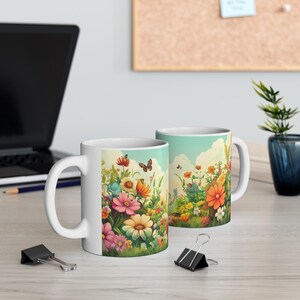 Enchanting Floral Ceramic Mugs - 11oz Nature-Inspired Coffee Cup