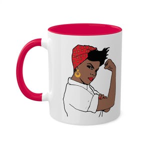 Black Rosie Mugs, Ceramic Coffee Mug. Gift for Family and Friends. Unique Gifts. Rosie the Riveter, African Rosie mug, African Mugs,