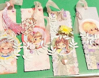 Little girl image handmade bookmarks-accented bookmarks, little girl bookmarks,laced bookmarks