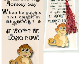 Humorous wiggly eye monkey Bookmark design,printed and laminated mailed~ Buy 2 get 1 free gift