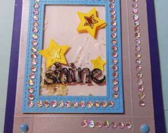 SHINE Shaker Greeting handmade Card, 5 1/2" x 6 3/8, from heart- inside, room to sign your name-Envelope included+a free gift