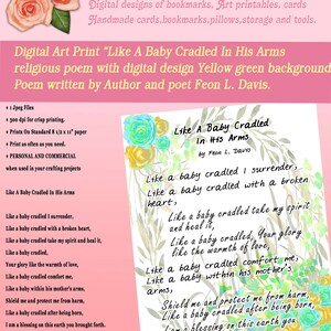 Gebedsgedicht Like a Baby gewiegd in zijn armen door dichter Feon Davis, Wall Art gedicht-Mother's Day-Instant Download