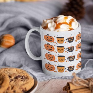 Kubek z dynią na Halloween - Kubek do kawy Jack-o-Lantern - Upiorny jesienny kubek - Kubek dekoracyjny na Halloween - Uroczy kubek z dynią