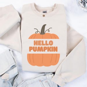 Hello Pumpkin Cozy Sweatshirt | Cute Fall Pumpkin Crewneck | Autumn Vibes Pullover | Thanksgiving Sweater | Fall Fashion Essential