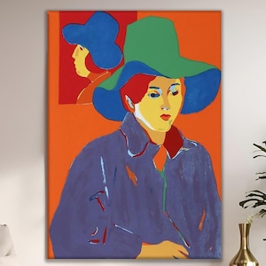 Sitting Woman, Classic Art, Woman with Hat, Original Oil Painting, Woman Portrait Painting, Famous Painting, Modern Wall Decor, Face Drawing