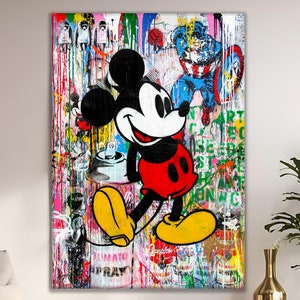 Mickey Mouse Pop Art Painting, Famous Cartoon Painting, Cartoon Wall Art Gift, Banksy Style Pop Art, Acryl and Oil Painting, Graffiti Art