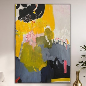 Abstract Painting, Modern Art, Wall Decor, Yellow and Green Abstract Oil Painting, Expressionist Wall Decor, Abstract Landscape Painting