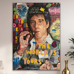 Al Pacino Pop Art Painting - Scarface Tony Montana Canvas - Famous Movie Star Wall Art - The World is Yours Decor