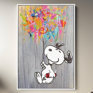Cartoon Dog with Graffiti Balloon Pop Art Painting, Famous Dog Oil Painting, Banksy Graffiti Wall Art Street Painting, Cartoon Painting
