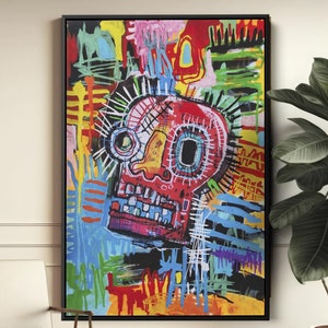 Funny Style Skull Oil Painting - Large Abstract Canvas - Bold Red Artwork - Expressive Pop Art for Modern Wall Decor