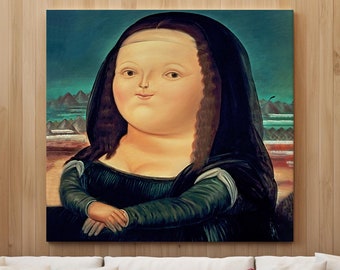 Fat Mona Lisa Oil Painting, Funny Room Decor Painting, Office Decor Wall Art, Botero Famous Artwork, Reproduction art, Exhibition Art