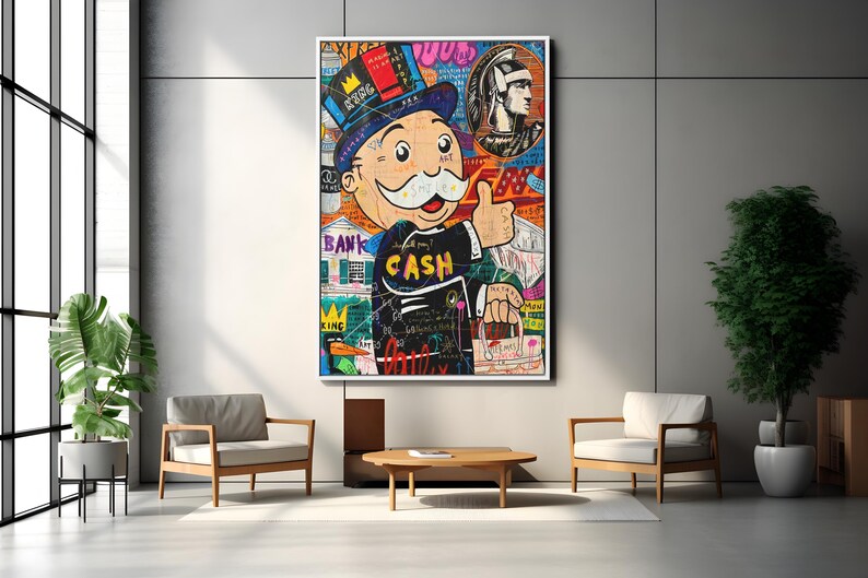 Pop Art Monopoly Man Oil Painting, Banksy Style, Original Living Room ...