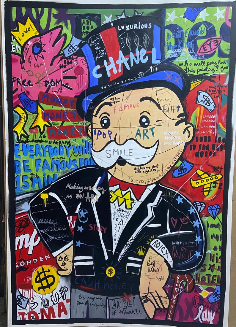 Monopoly Man Pop Art Oil Painting, Banksy Style, Original Living Room ...