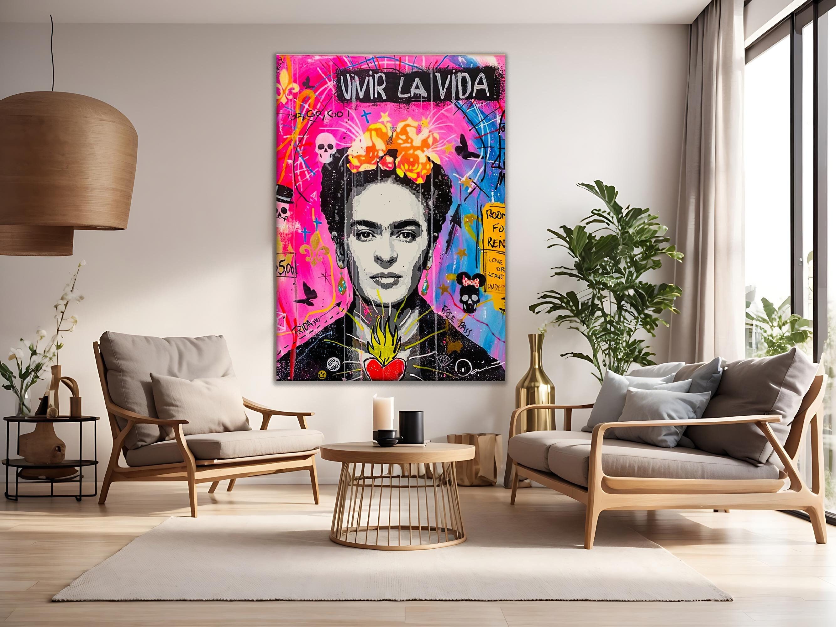 Frida Vivir La Vida Pop Art Oil Painting, Beauty Frida Painting, Banksy Graffiti Wall Art, Street Art Large Paint, Abstract Frida Kahlo