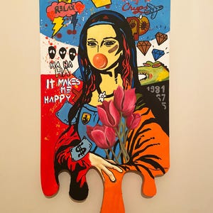 Flowing Pop Art Mona Lisa Oil Painting – Handmade, Modern & Abstract Art, Vibrant Decor, Unique Melting Canvas Design