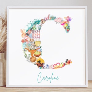 Arte de collage personalizado "Todo sobre mí", decoración de dormitorio para adolescentes, arte de pared con dopamina, impresión de letras iniciales personalizadas, monograma, descarga digital